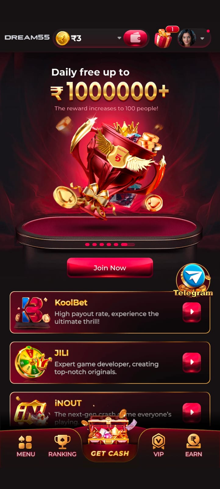 Dream55 official game banner showing download and play options